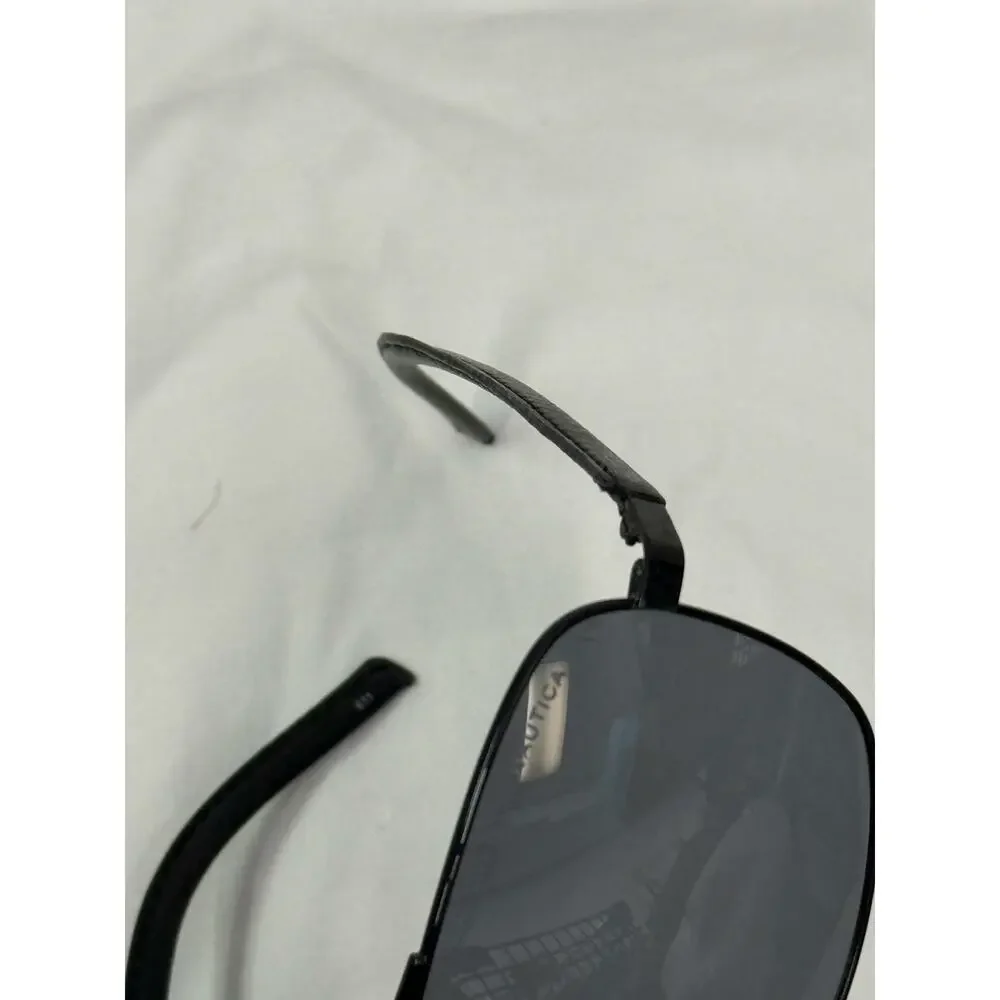 Nautica Black Metal Aviator Explorer Sunglass Polarized Leather Arms GS
